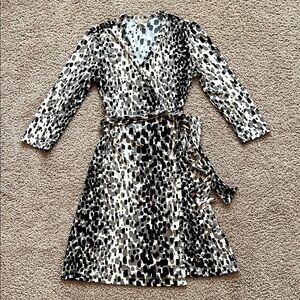 Banana Republic Brown and Black Print Tie-Knot Wrap 3/4 Sleeves Dress Petite XS